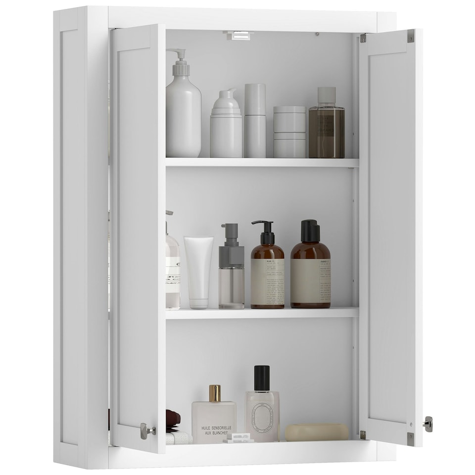 image 1 of HOMCOM Wall Mounted Storage with Adjustable Shelves, Bathroom Wall Cabinet White