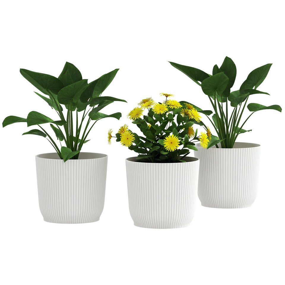 image 1 of Outsunny Set of 3 Round Plant Pots Outdoor 22cm for Garden, White