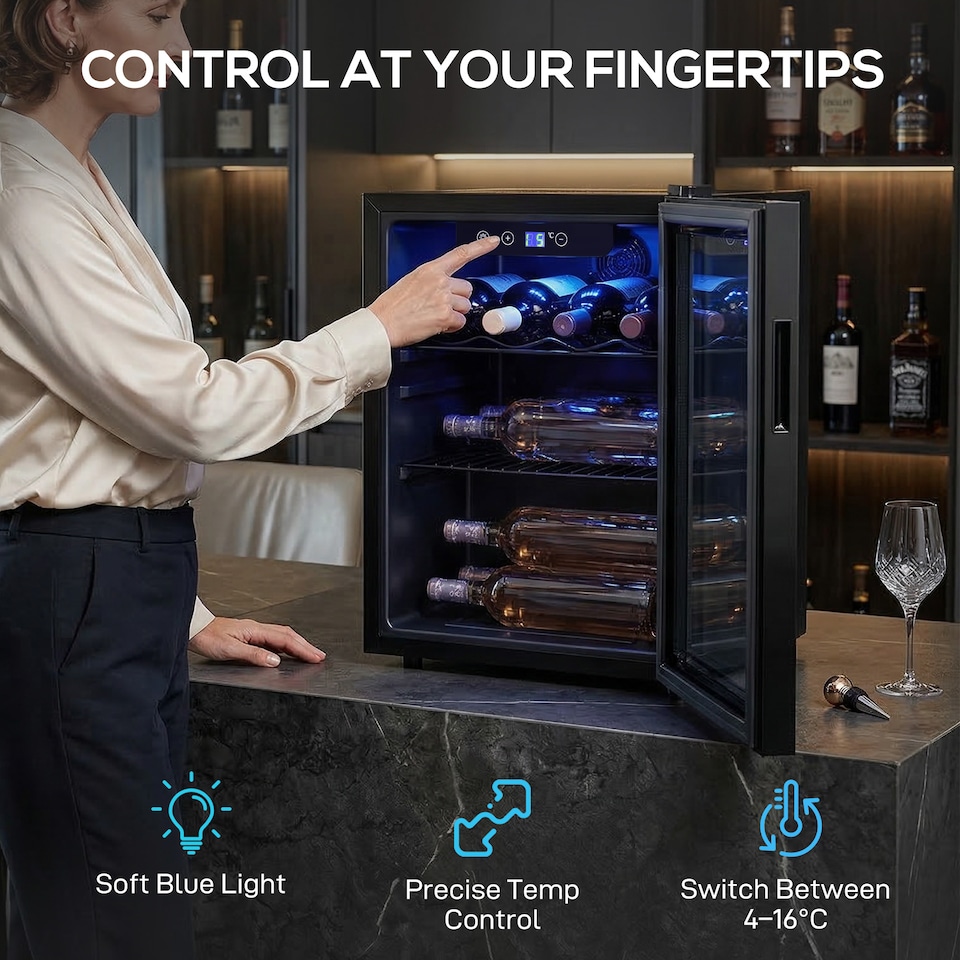 image 1 of HOMCOM 16 Bottle Wine Cooler, 4-16°C Under Counter Drinks Beer Wine Fridge
