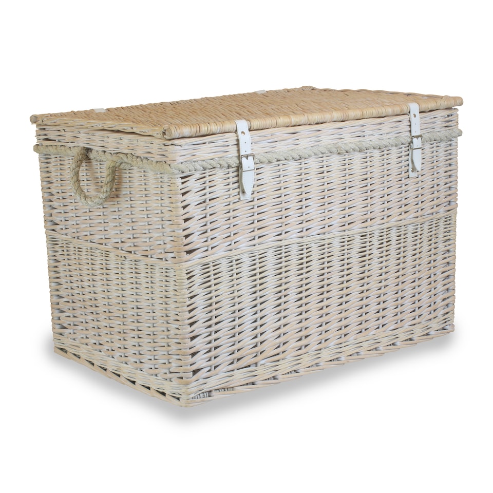 image 1 of Large White Wash Finish Storage Wicker Basket | White | White | L