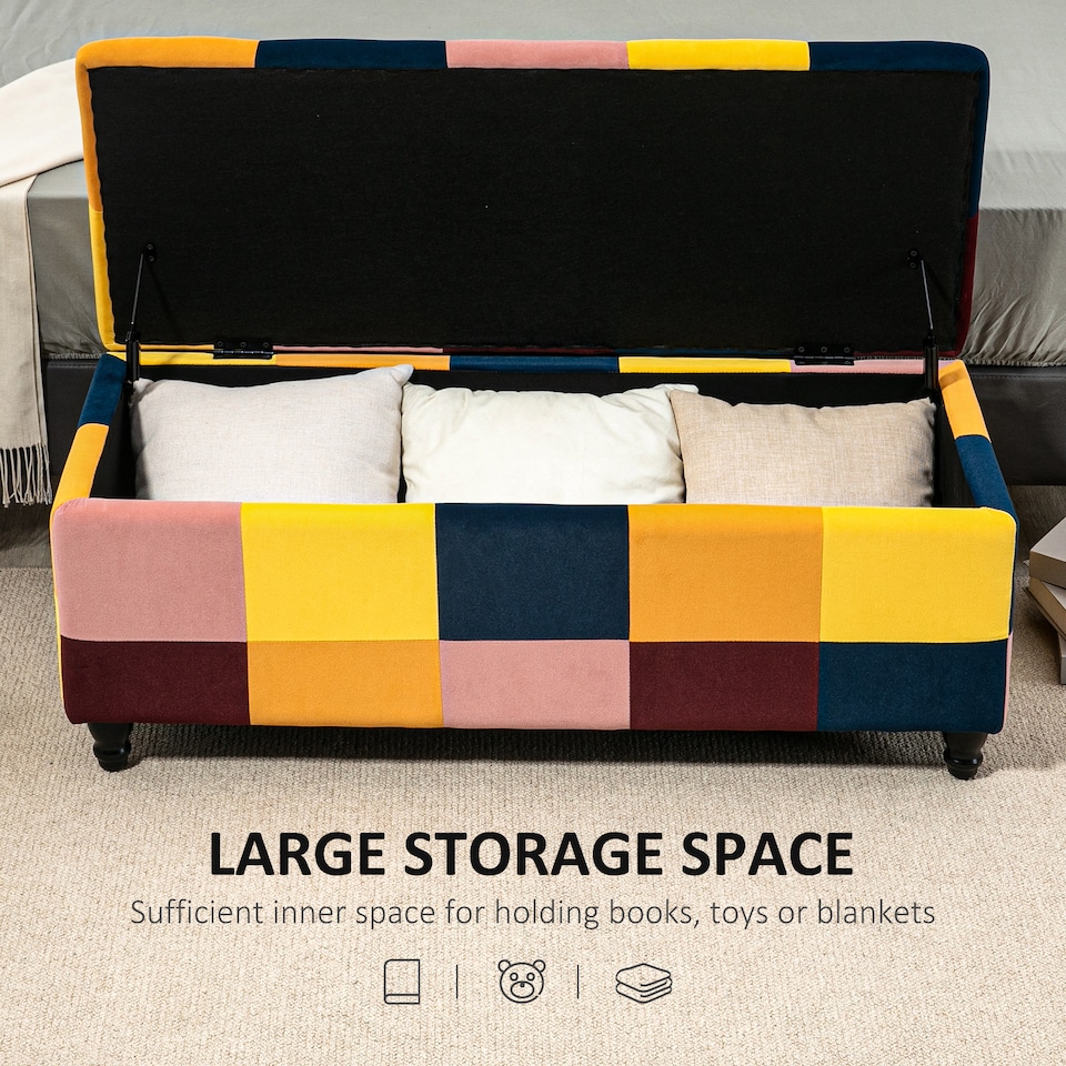 image 1 of HOMCOM 114 x 47 x 47cm Velvet Storage Ottoman, Button-tufted Chest
