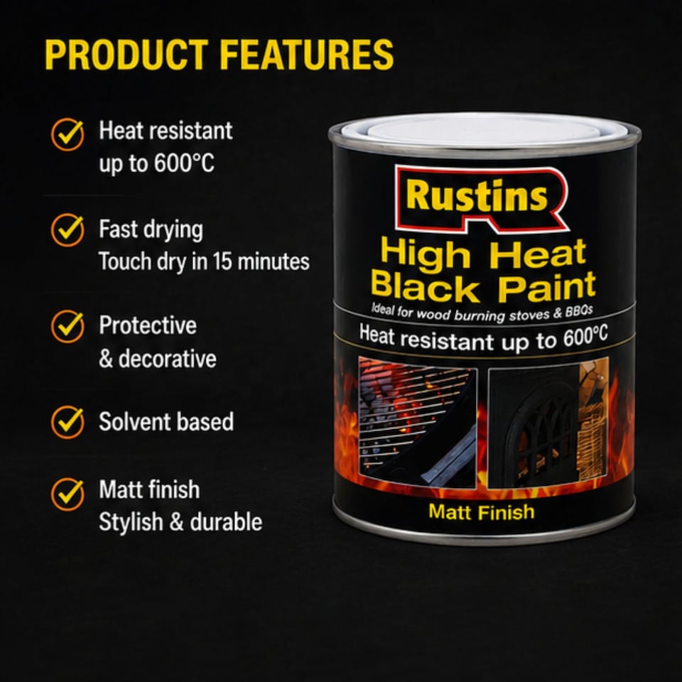 image 1 of Rustins High Heat Paint 600C Black 250Ml - HRBL250