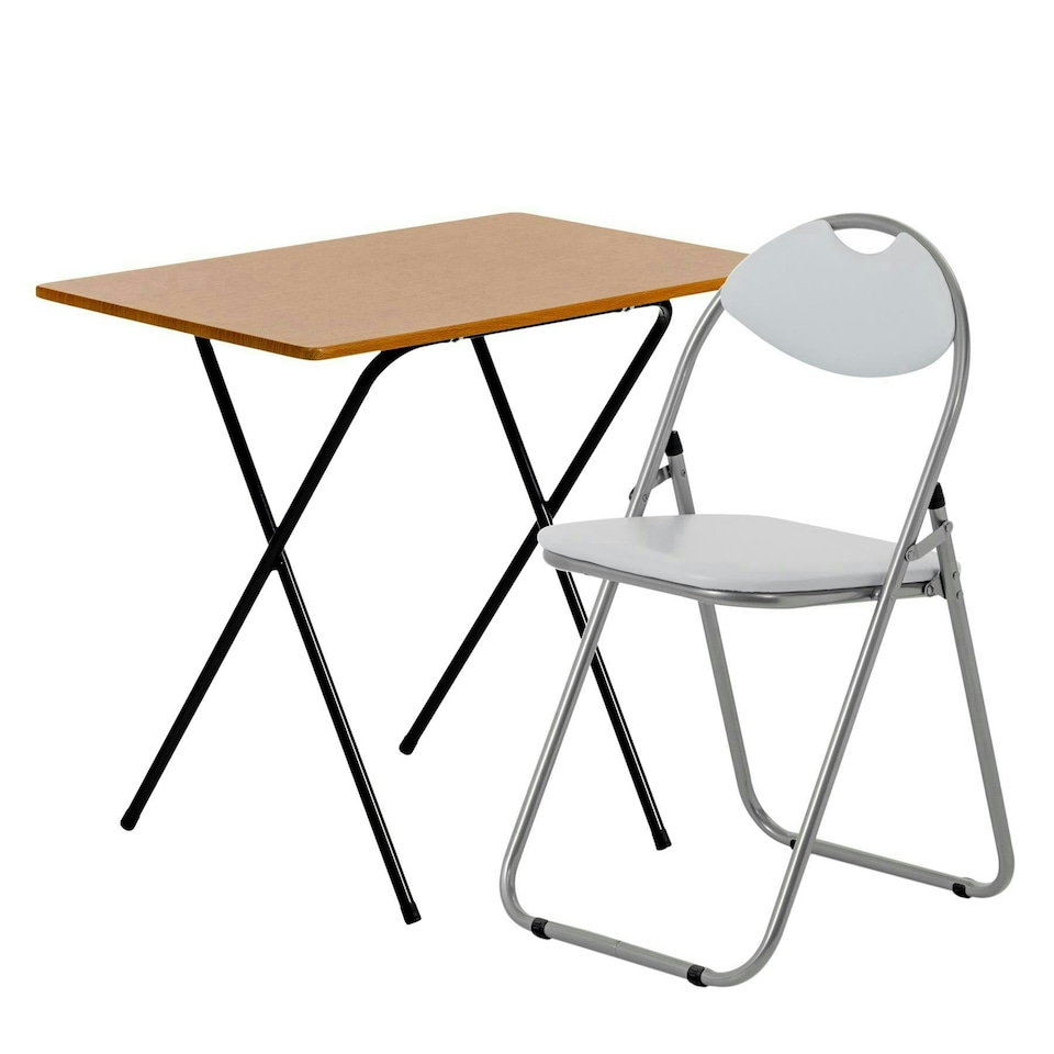 image 1 of Harbour Housewares Wooden Folding Desk & Chair Set - Natural/White
