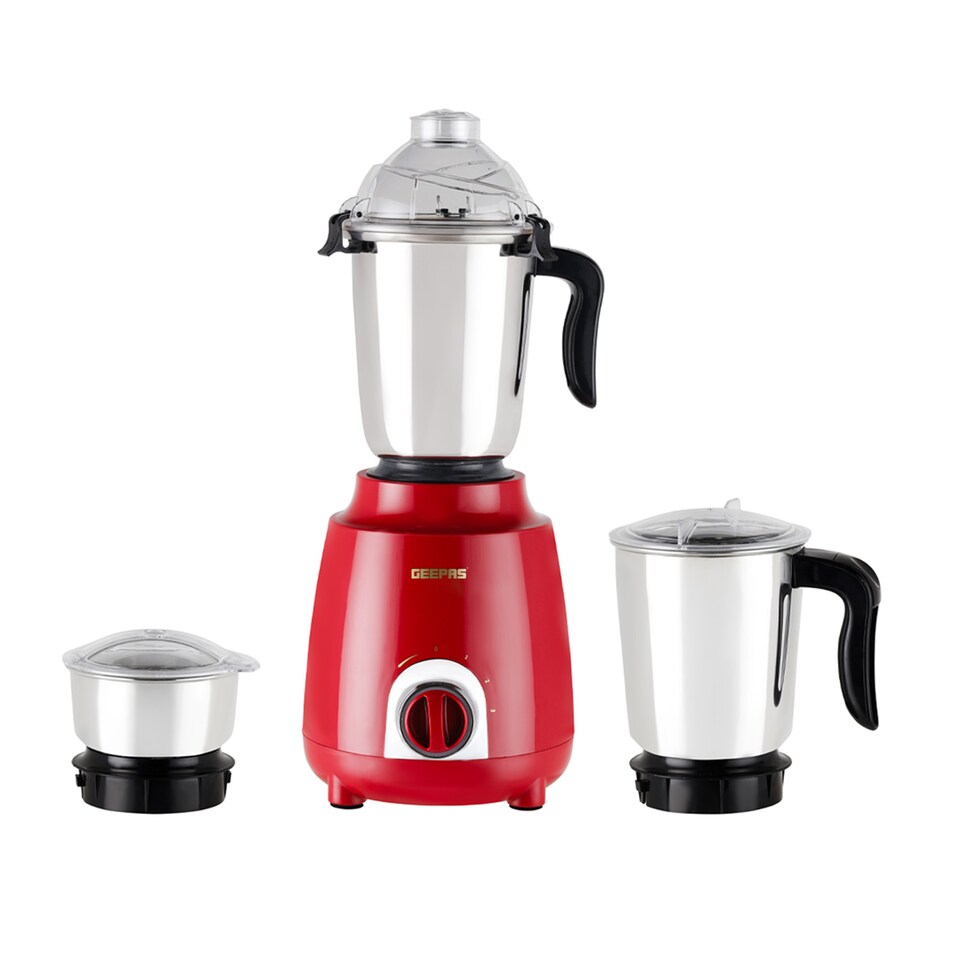 image 1 of GEEPAS 600W 3-in-1 Mixer Grinder | Stainless Steel Jars, Blades | Red