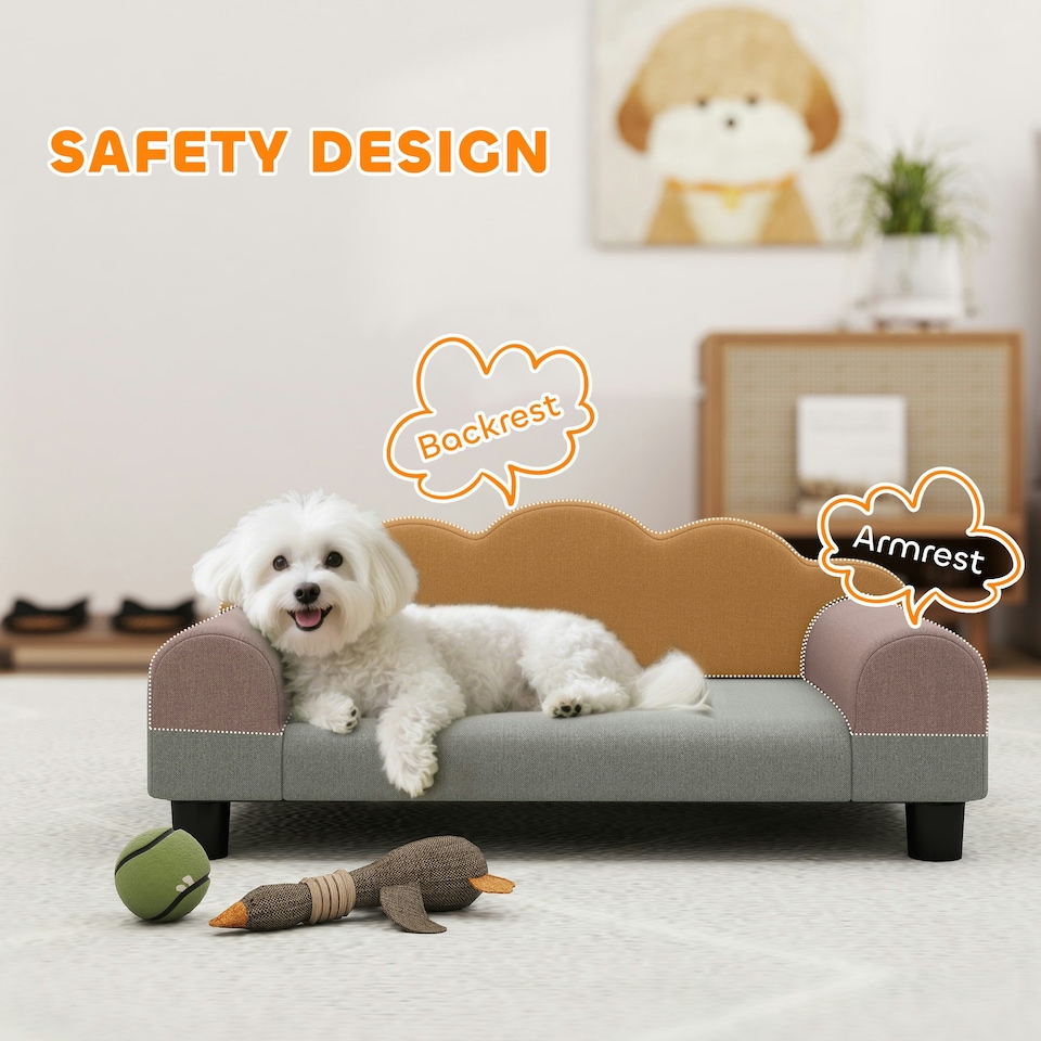 image 1 of Dog Sofa Bed, Cat Sofa with Backrest, Armrest, for Small Dogs, Grey | Grey | One Size