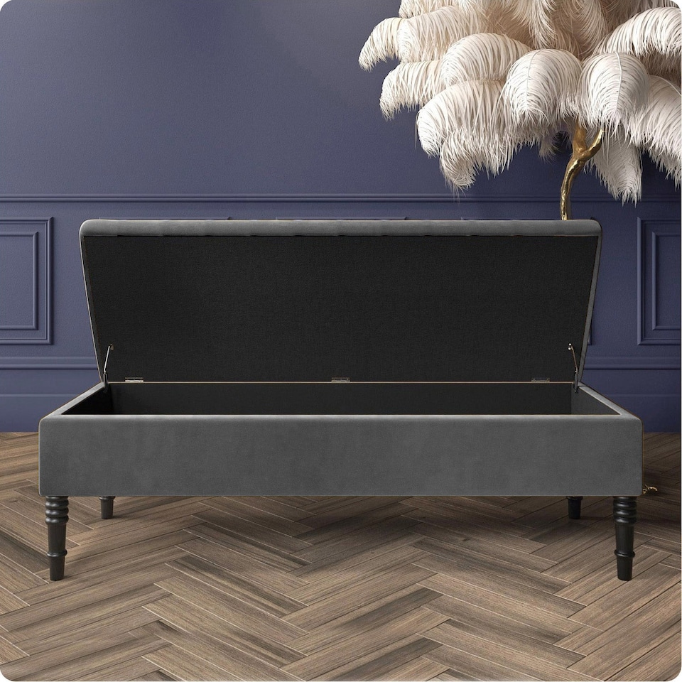 image 1 of Safar Plain 90cm Ottoman Storage Bench - Plush Velvet Shoe Bench - Steel Grey Upholstery Footstool with Storage