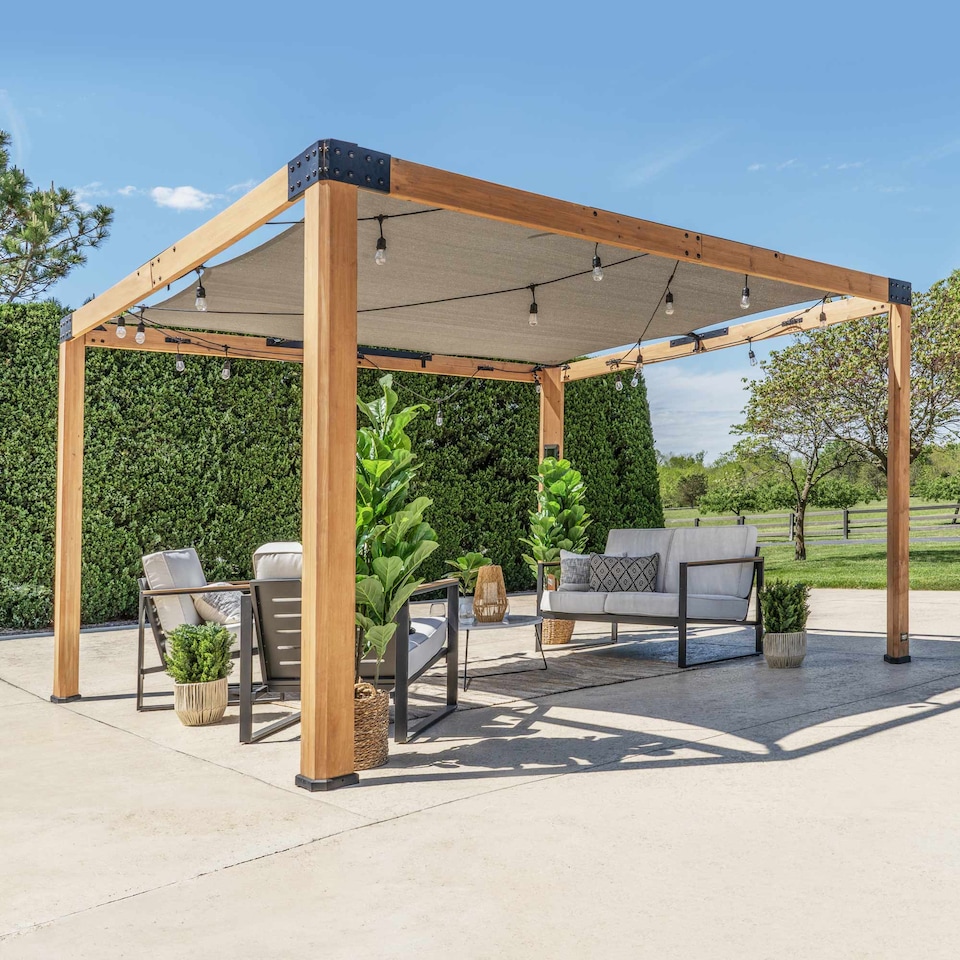 image 1 of Backyard Discovery Brendan Sail Shade Cedar Wood Outdoor Patio Pergola - Brown