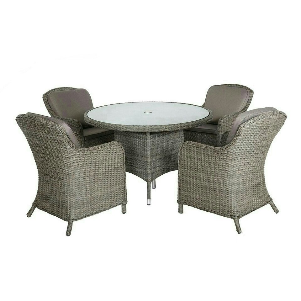 image 1 of Paris 4 Seater Round Table with Cushions - Synthetic Rattan - H74 x W110 x L110 cm - Grey