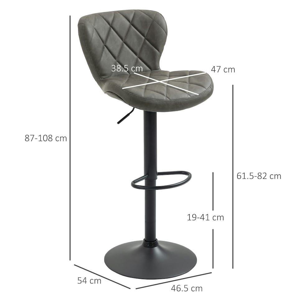 image 1 of HOMCOM Adjustable Height Bar Stools Set of 2 Swivel Barstool Dark Grey