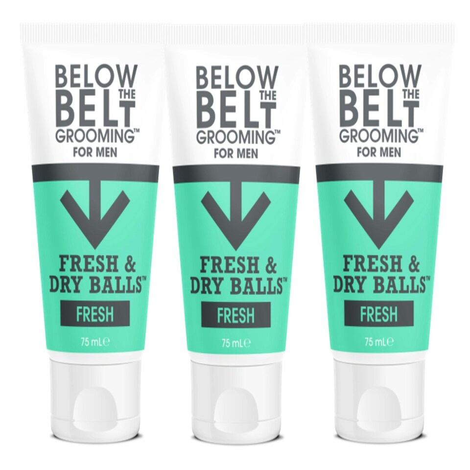 image 1 of Below The Belt Grooming Fresh & Dry Ball, Intimate Deodorant and Anti Chafing Cream For Men, Protects against Sweat, Odour and Chafing, Fresh Scent 3 x 75ml