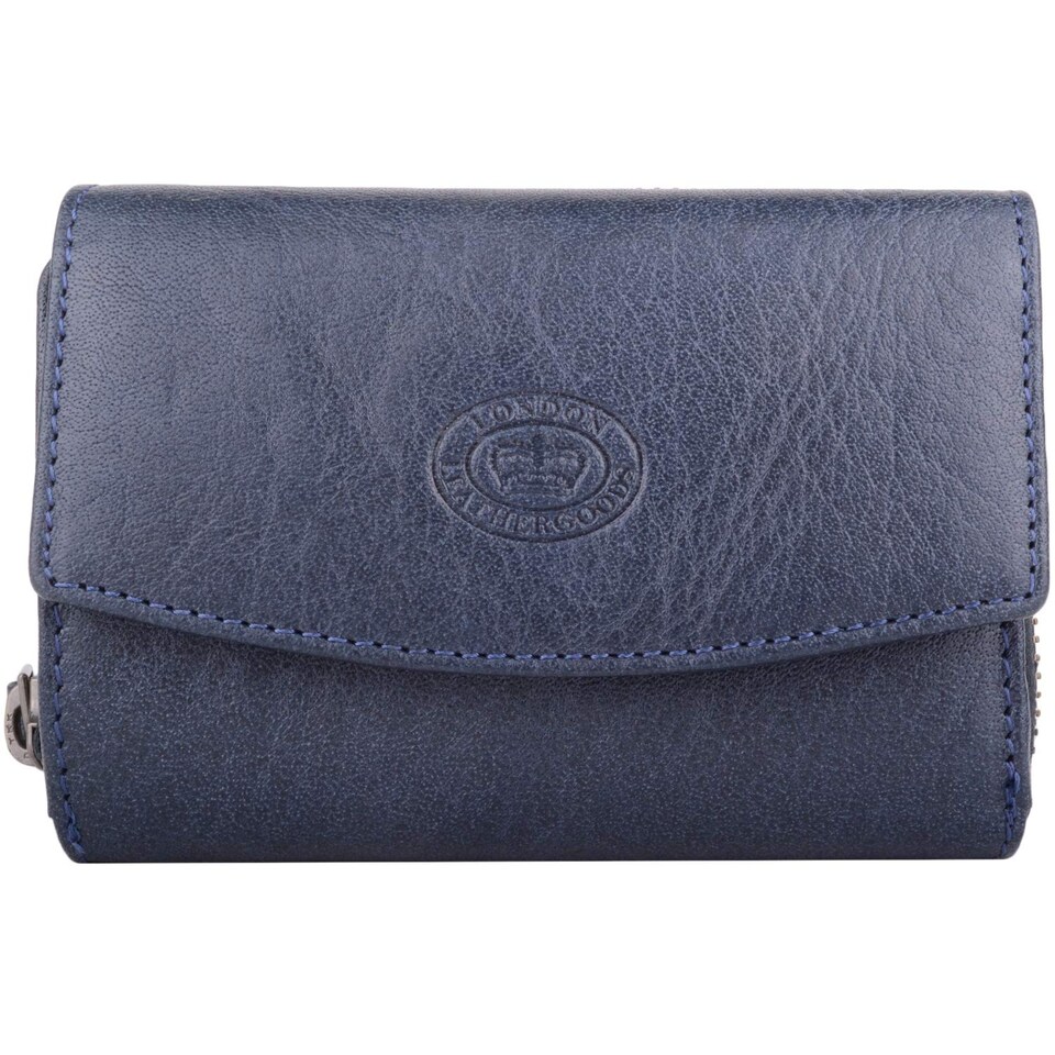 image 1 of London Leathergoods Womens Multi-Functional Buffled Crumple Leather RFID Protected Money Credit Card Purse | Blue | Navy