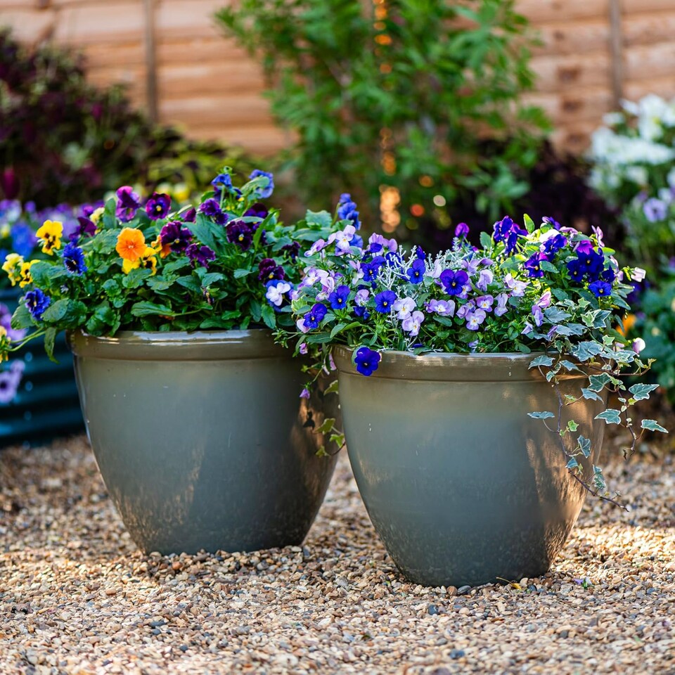 image 1 of Samaria Glazed Effect Vase Planter Olive (D45.5 x H37.5cm) | Blue | 1