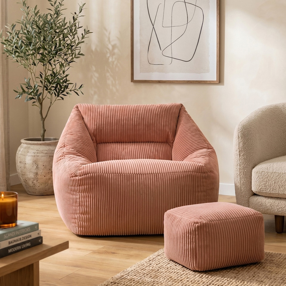 image 1 of Icon Armchair And Footstool Jumbo Cord Bundle Dawn Pink