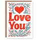 image 1 of Love You Heart Floral Letterpress Anniversary Valentines Her Wife Card