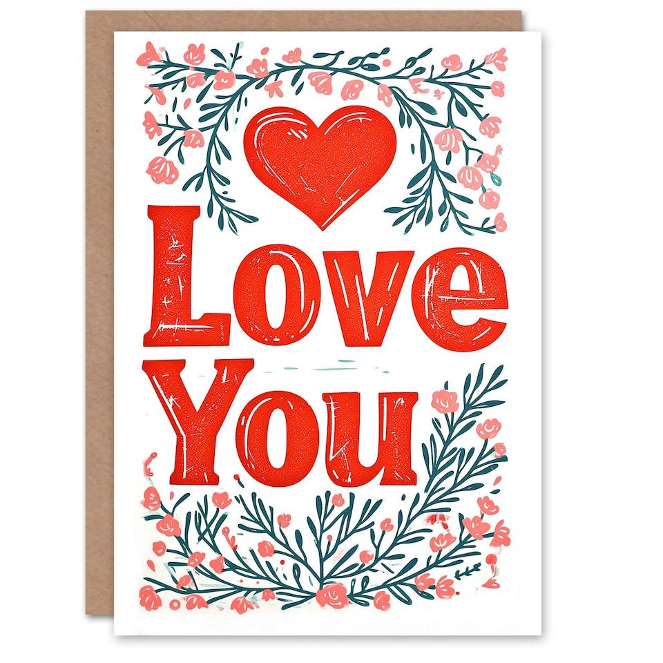 image 1 of Love You Heart Floral Letterpress Anniversary Valentines Her Wife Card
