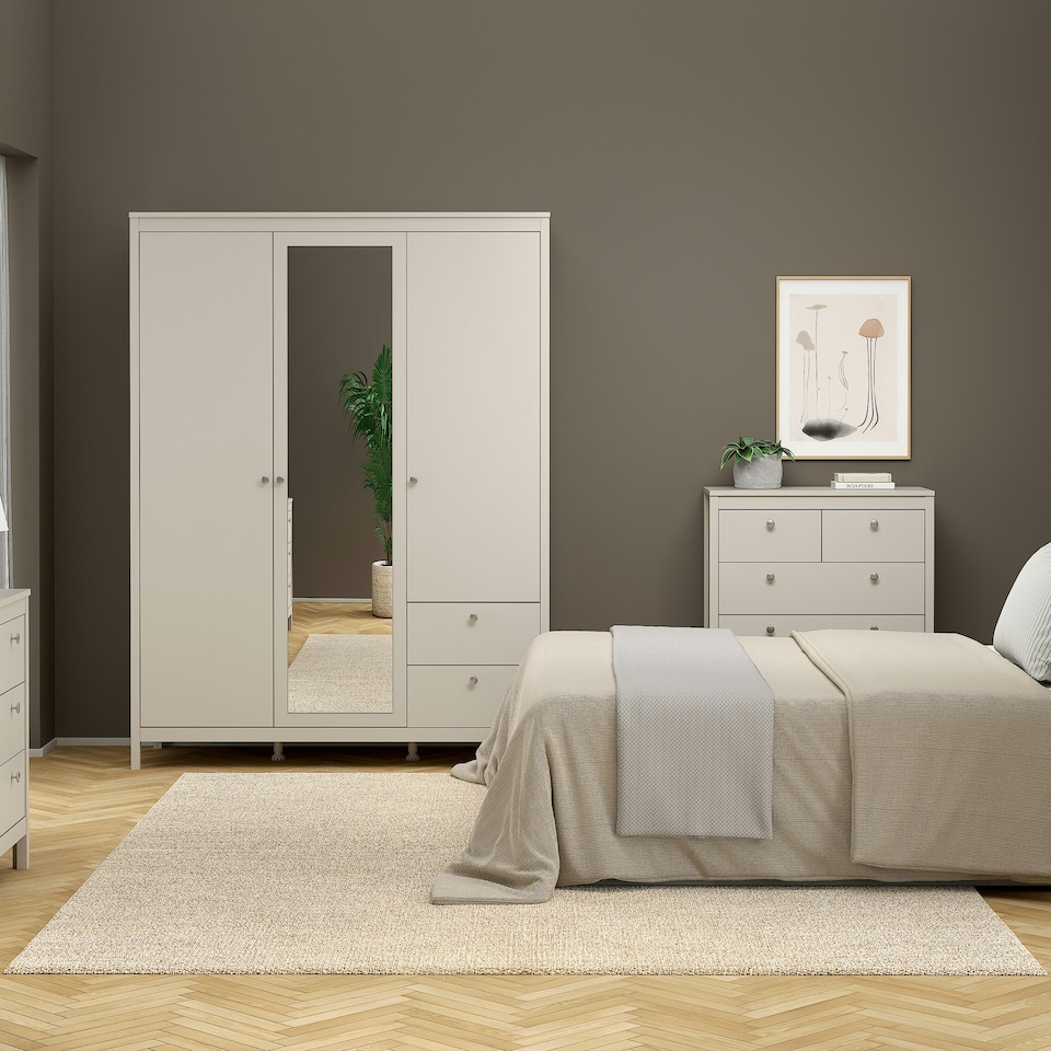 image 1 of Madrid Wardrobe with 2 Doors + 1 Mirror Door + 2 Drawers in Cashmere Cream