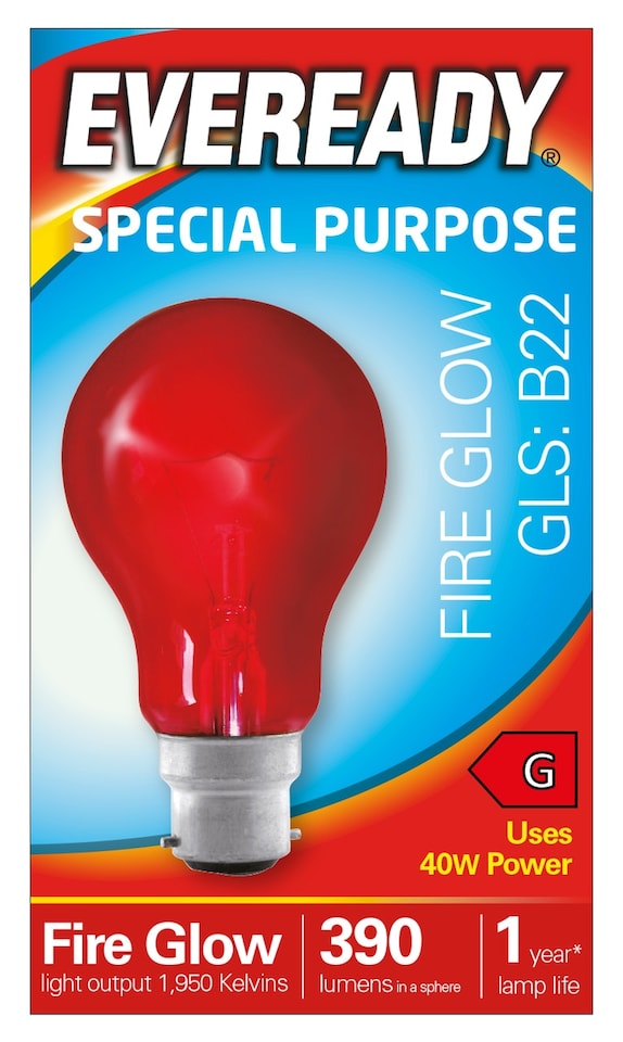 image 1 of Eveready B22 Fireglow Red Bulb 390lm 40W 1950k - Pack of 1