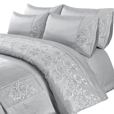 Duvet Cover And Pillowcase Set Silver Or Pink Embroided Luxury Design Polyester Bed Linen Silver | Silver | Single