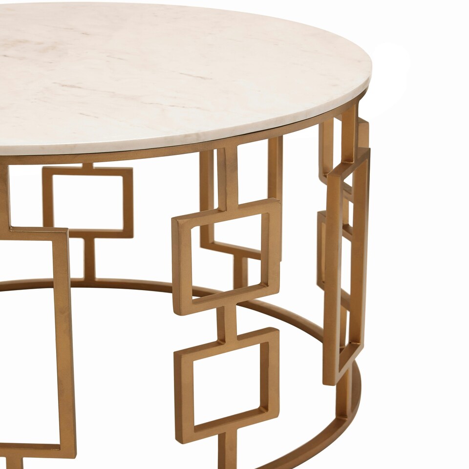 image 1 of Shalimar White Marble Top Side Table with Gold Finish Base Gold