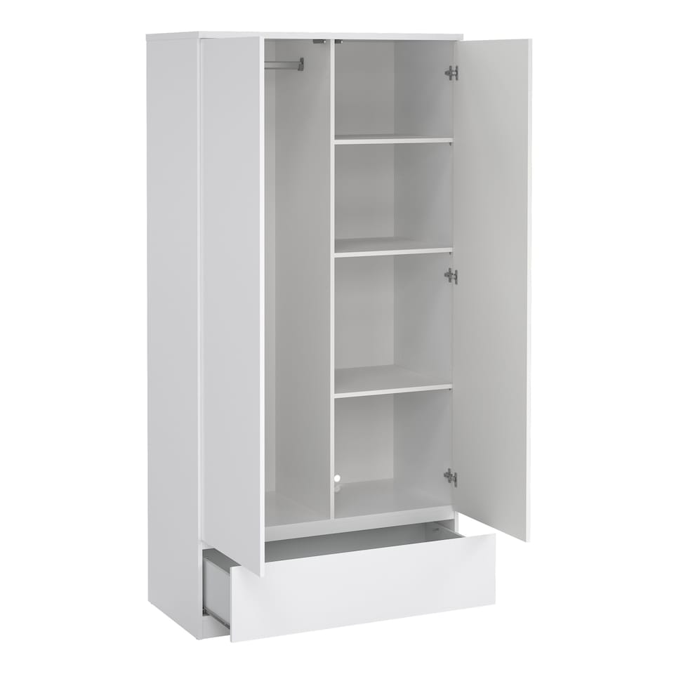 image 1 of Naia Wardrobe with 2 Doors 1 Drawer in White High Gloss