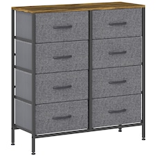 HOMCOM Fabric Chest of Drawers, Industrial Bedroom Dresser with 8 Fabric Drawers, Steel Frame and Wooden Top for Nursery, Living Room, Hallway, Rustic Brown and Grey | Brown | Rustic Brown | 1
