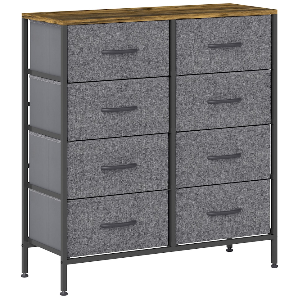 image 1 of HOMCOM Fabric Chest of Drawers, Industrial Bedroom Dresser with 8 Fabric Drawers, Steel Frame and Wooden Top for Nursery, Living Room, Hallway, Rustic Brown and Grey | Brown | Rustic Brown | 1