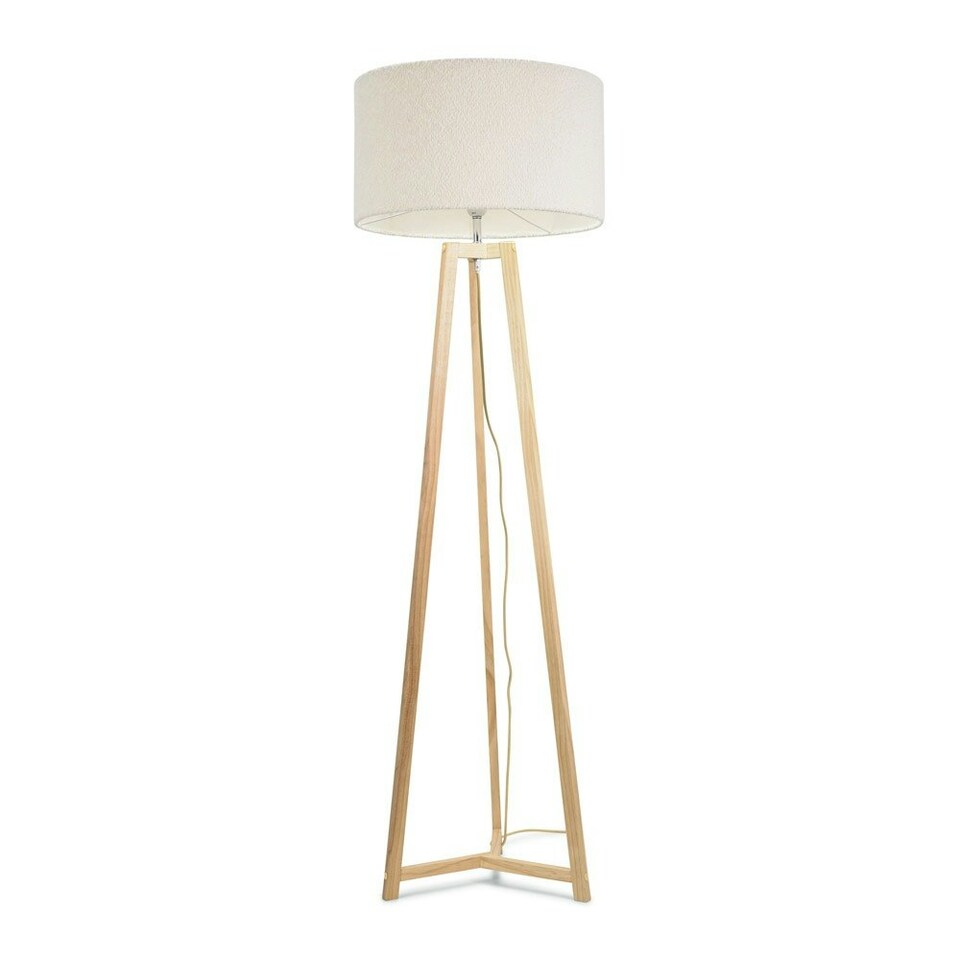 image 1 of ValueLights Lottie Natural Wood Tripod Floor Lamp Cream Boucle Shade