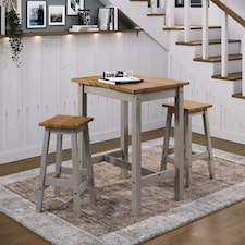 Corona Wavy Edge Rectangular High Breakfast Bar Table & 2 Bar Stool Set - Black or Grey Frame | Grey | Grey | 1