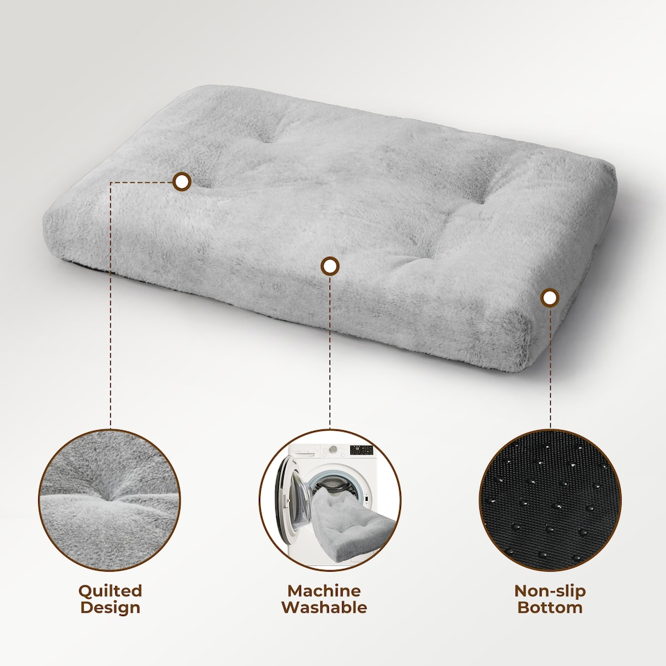 image 1 of Skylos Small Dog Crate Bed Soft Plush Cushion Washable Puppy Mattress Pad | Grey | 60 x 45cm | One Size