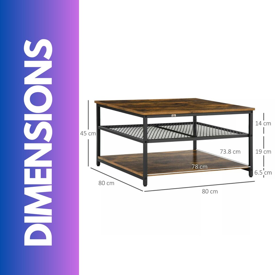 image 1 of Industrial 3 Tier Coffee Table Rustic Brown | Brown