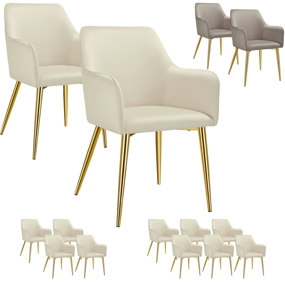 image 1 of Dining Chair Avane - velvet look, padded armchair, high backrest and high armrests - Set of 4 Cream | Beige
