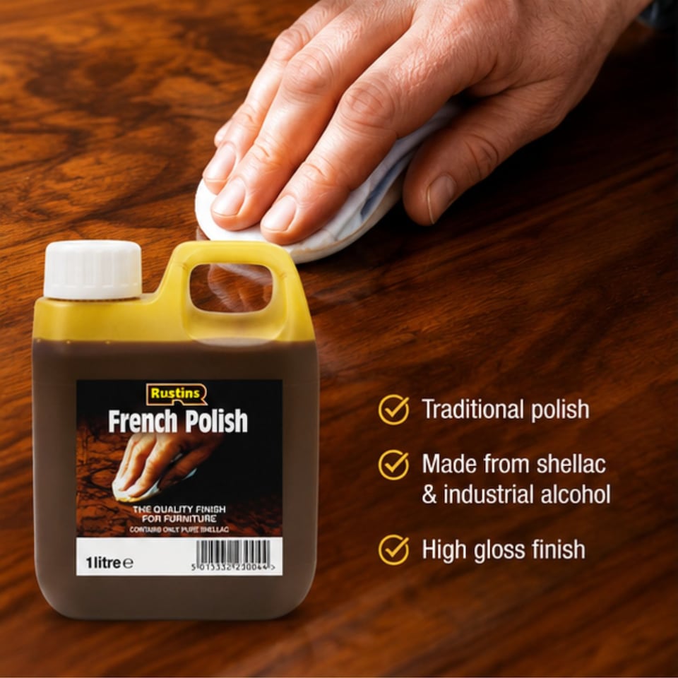 image 1 of Rustins French Polish Pure Shellac Quality Finish for Furniture 1L | Clear | 1l | 1