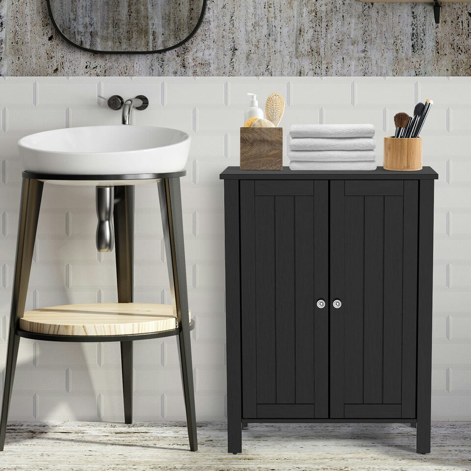 image 1 of COSTWAY Bathroom Floor Storage Cabinet Storage Organizer Black Black