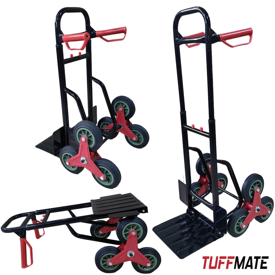 image 1 of TUFFMATE 150kg Folding Stair Climber Sack Truck - Tri-Wheel Heavy Duty Trolley & Telescopic Handle
