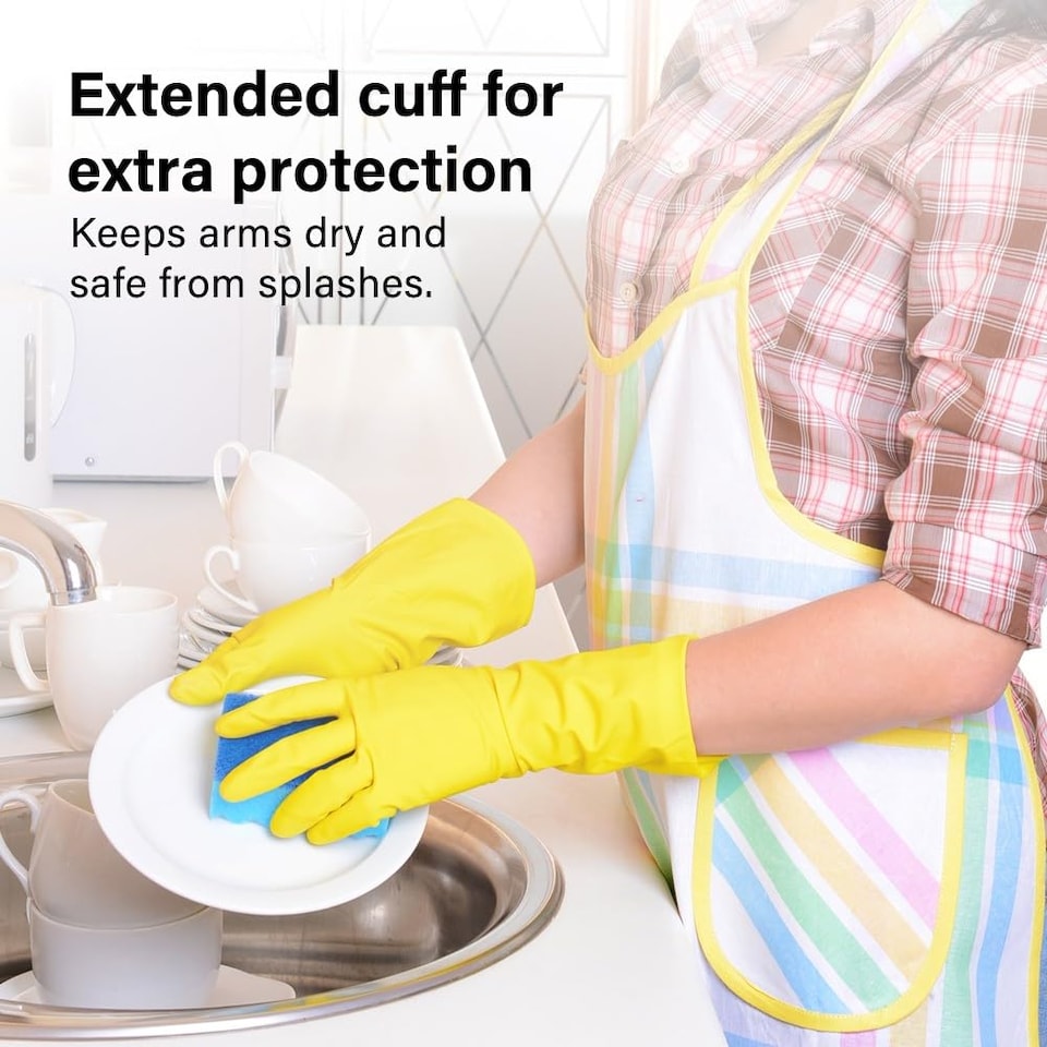 image 1 of Household Gloves 4 Pairs Strong Non Slip Grip Reusable Rubber Gloves Size Large