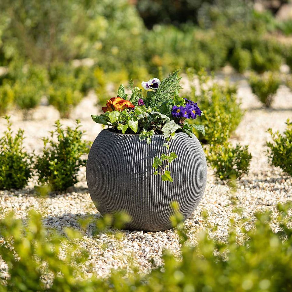 image 1 of Primrose Grey Round Ridged Garden Planter Bowl 30cm