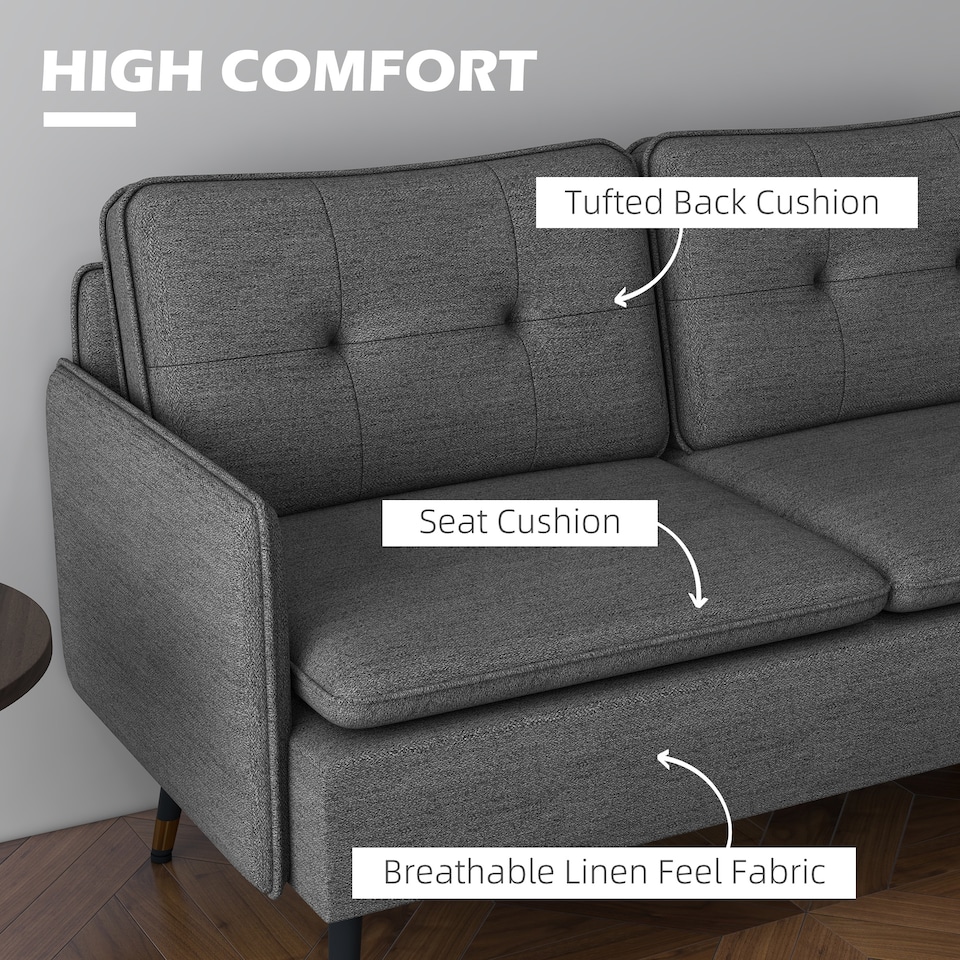 image 1 of HOMCOM Modern Two Seater Sofa, Button Tufted Loveseat with Cushions and Steel Legs for Living Room, Guest Room, Dark Grey | Grey | One Size