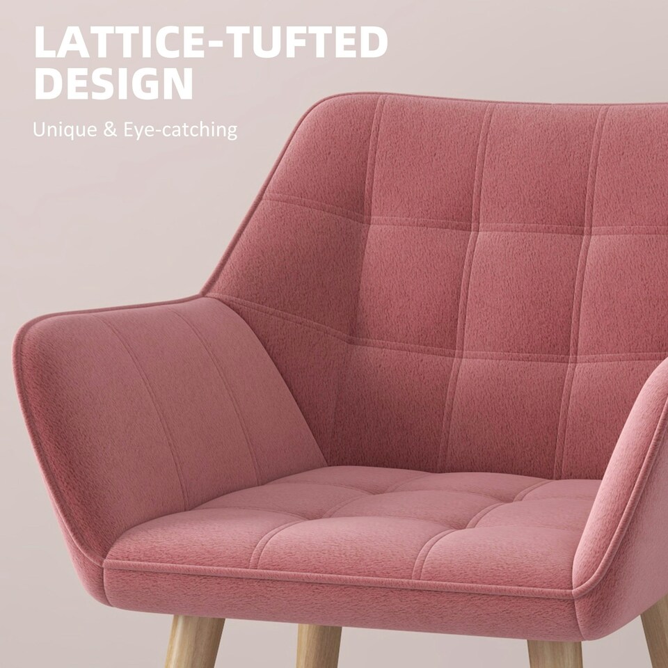 image 1 of HOMCOM Velvet-Feel Accent Chair with Arms Slanted Back Wood Legs Pink