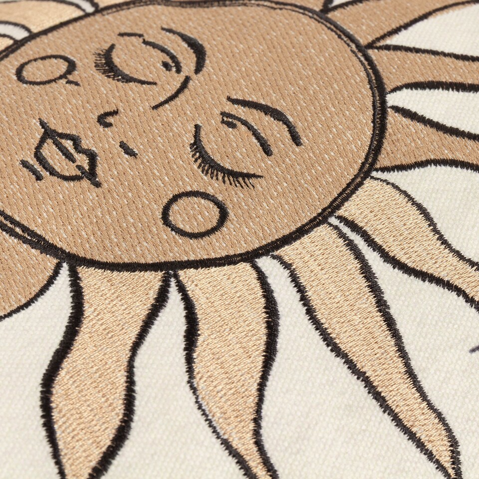 image 1 of Furn Celestial Stories Embroidered Velvet Cushion | Cream | Linen/Black