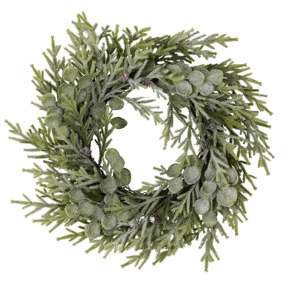 Hill Interiors Frosted Pine & Eucalyptus Wreath - White/Green - One Size