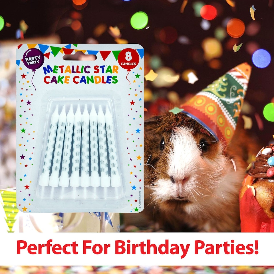 image 1 of PMS 8 Metallic Silver Birthday Cake Candles with Star Design