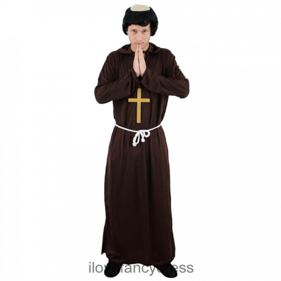 image 1 of Medieval Monk Costume With Wig Brown | L
