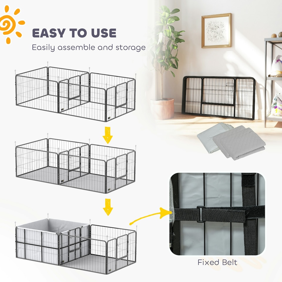 image 1 of PawHut 7 Panel Whelping Box for Dogs, Dog Playpen with Whelping Pads 