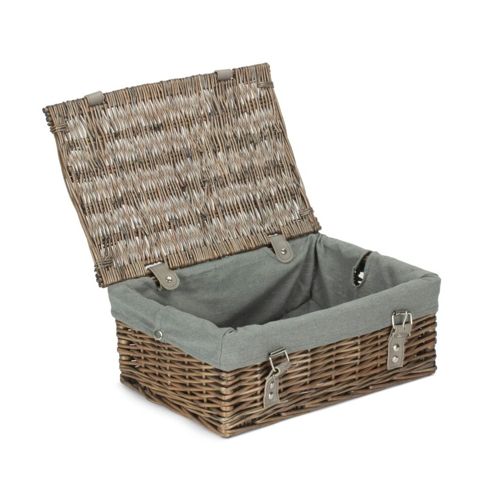 image 1 of 35cm Antique Wash Wicker Picnic Basket with Lining Grey | Grey | One Size