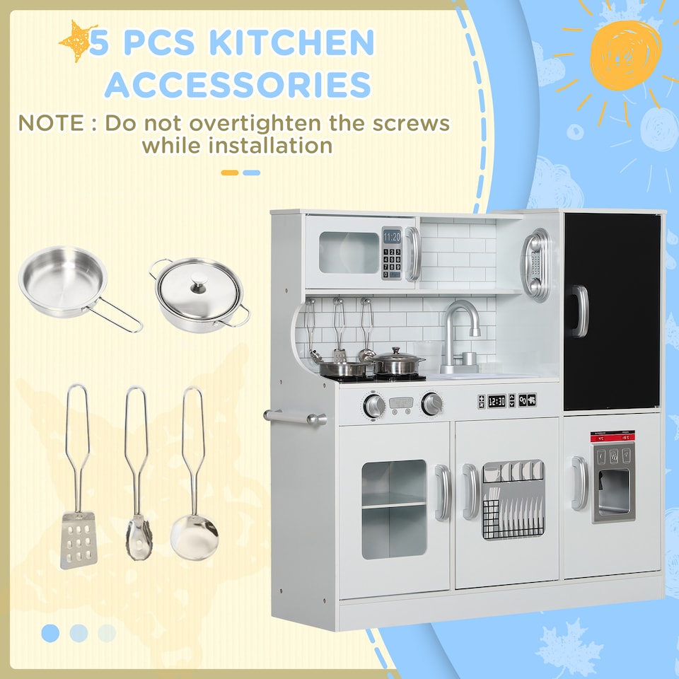 image 1 of AIYAPLAY Play Kitchen, Pretend Toy Kitchen with Toy Phone, Chalkboard, White | White | White