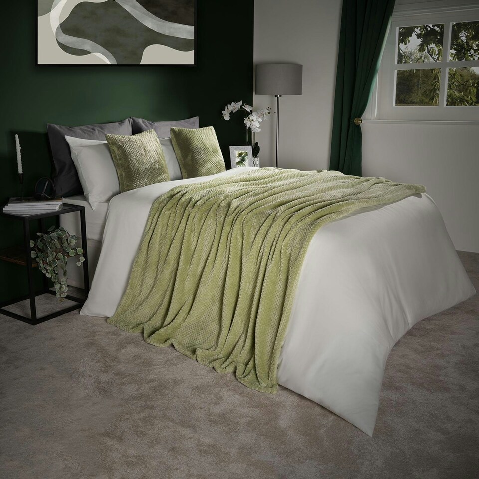 image 1 of Dreamscene Luxury Mink Waffle Blanket, 150x200cm - Sage Green