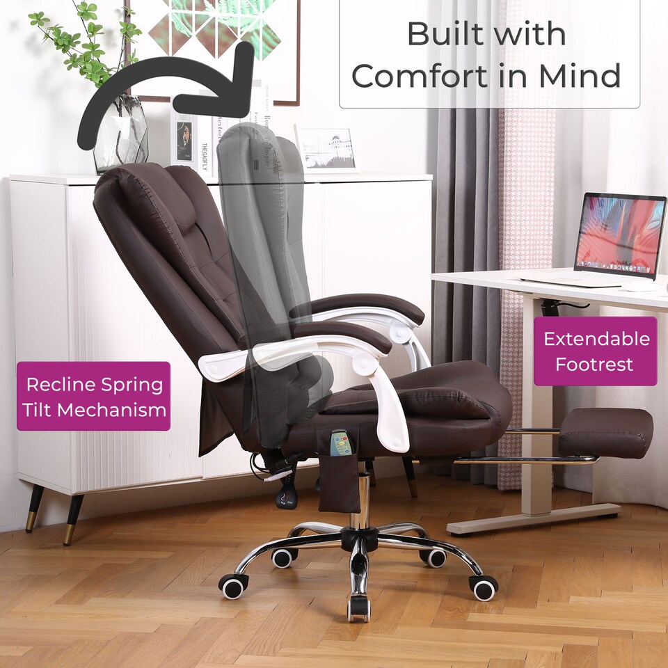image 1 of Neo Office Chair Brown Faux Leather with Massage Function & Footrest | Brown