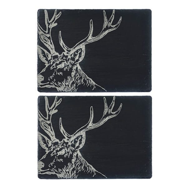 Selbrae House 2 Slate Place Mats - Stag in Dark Grey | Size: 2 Pack