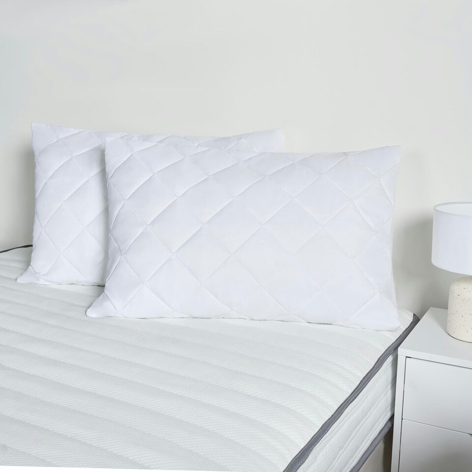 image 1 of OHS 2 x Pinsonic Quilted Soft Touch Cushion Cover Pillow Protector, 48x74cm - White