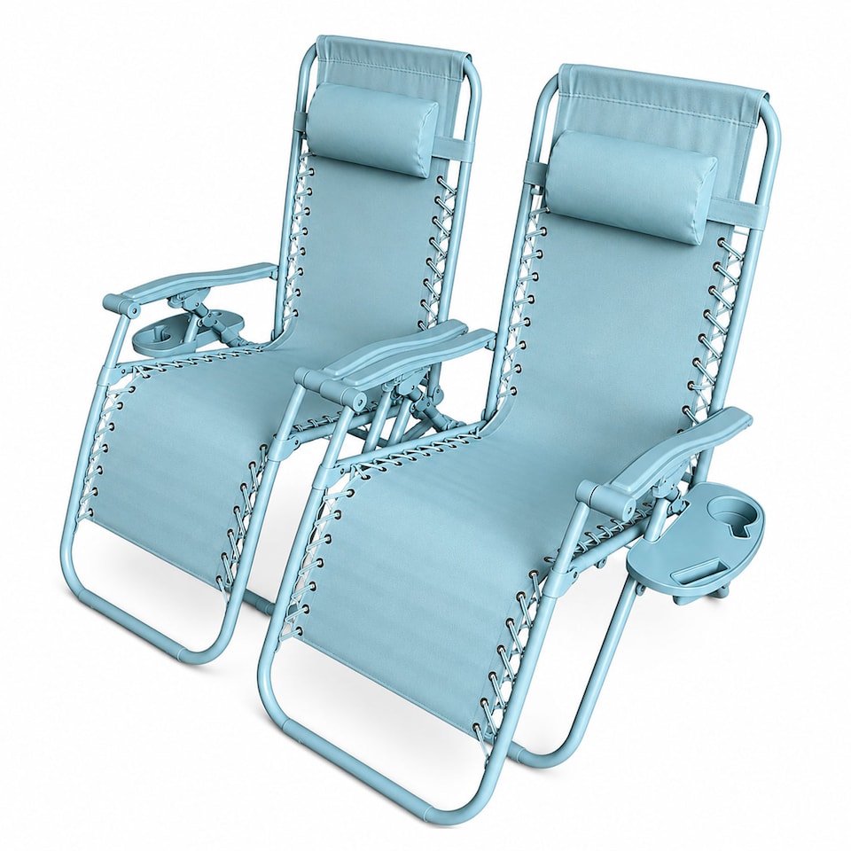 image 1 of Set of 2 Zero Gravity Reclining Foldable Garden Chairs Sun Loungers